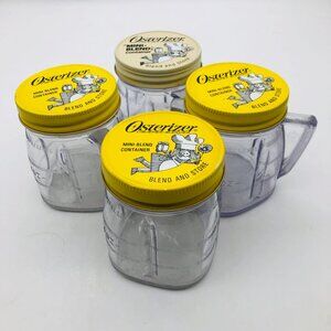 Vtg Osterizer Mini-Blend & Store Plastic Containers Set Of 4 Half Pint Metal Lid